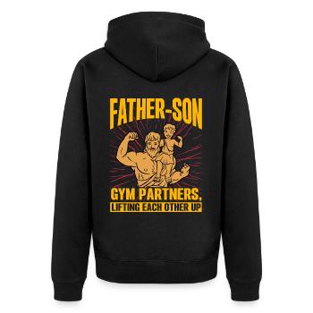 Father Son Gym Partners lifting each other up - Unisex Premium Organic Zip Hoodie - black - Back - Nico (187cm)