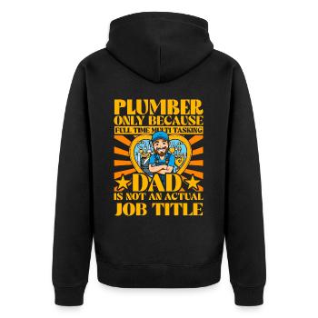 Klempner Papa Lustiges Zitat - Unisex Premium Bio Zip Hoodie - Schwarz - Hinten - Nico (187cm)
