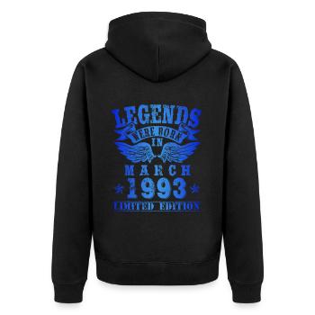 Legends est né en Mars 1993 Anniversaire - Veste à capuche bio Premium Unisexe - noir - Dos - Nico (187cm)