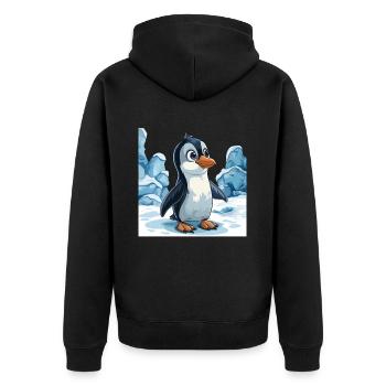Pinguin Kawaii Pinguin Niedlich - Unisex Premium Bio Zip Hoodie - Schwarz - Hinten - Nico (187cm)