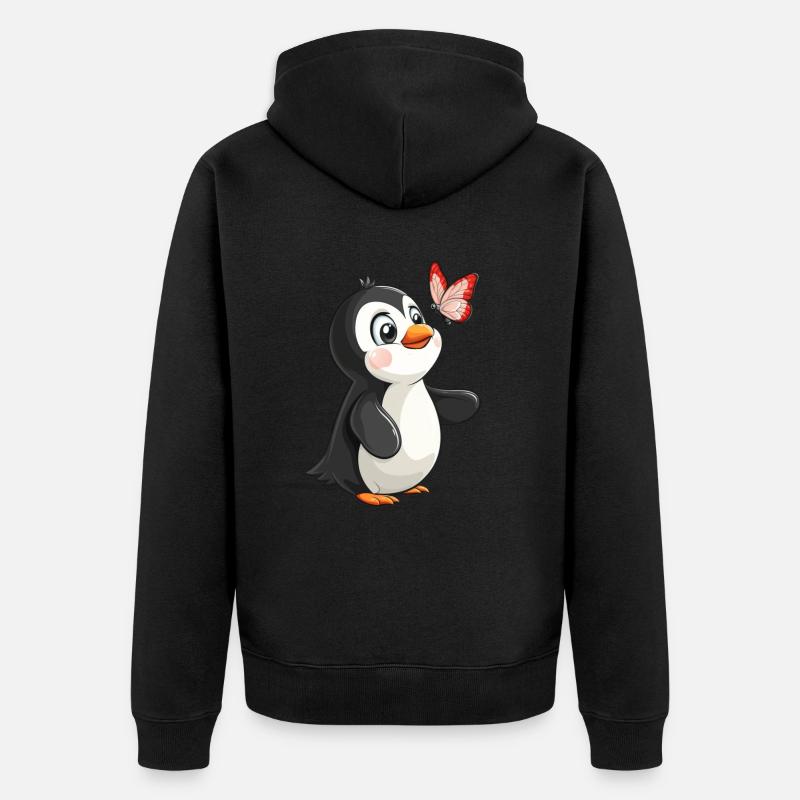 Pingouin Papillon Kawaii Pingouin Mignon - Veste à capuche bio Premium Unisexe - noir