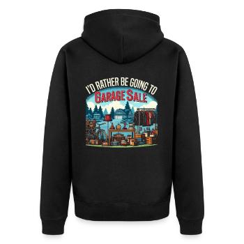 Flohmarkt Sprichwort Einkaufen Sparsamkeit Sparsamkeit - Unisex Premium Bio Zip Hoodie - Schwarz - Hinten - Nico (187cm)
