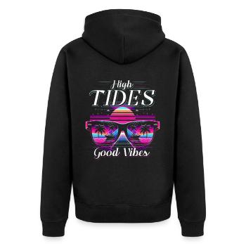 Kreuzfahrt Kreuzfahrer High Tides - Unisex Premium Bio Zip Hoodie - Schwarz - Hinten - Nico (187cm)