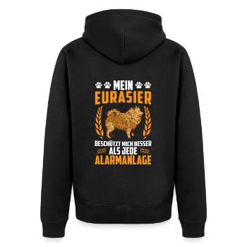 Eurasier ist besser als Alarm Eurasian Spitz - Unisex Premium Bio Zip Hoodie - Schwarz - Hinten - Nico (187cm)