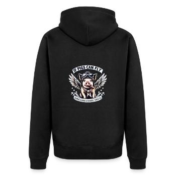 Comic Schwein mit Flügeln - Unisex Premium Bio Zip Hoodie - Schwarz - Hinten - Nico (187cm)