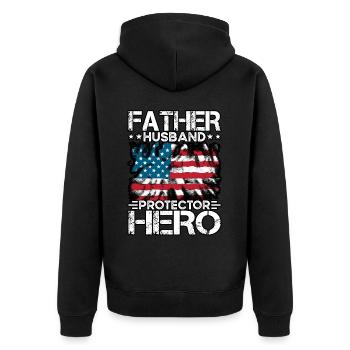 Father Husband Protector Hero - Unisex Premium Organic Zip Hoodie - black - Back - Nico (187cm)