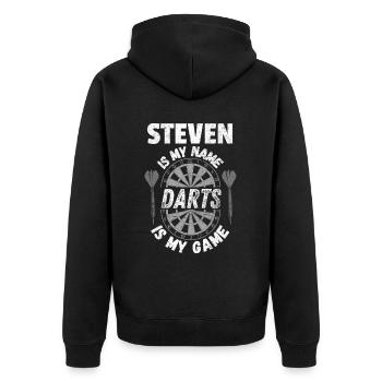 Chemise prénom pour le fan de fléchettes Steven, vintage, cool - Veste à capuche bio Premium Unisexe - noir - Dos - Nico (187cm)