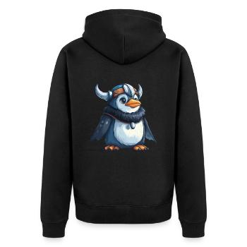 Pinguin Wikinger Kawaii Pinguin Niedlich - Unisex Premium Bio Zip Hoodie - Schwarz - Hinten - Nico (187cm)