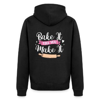 Baker - Unisex Premium Organic Zip Hoodie - black - Back - Nico (187cm)