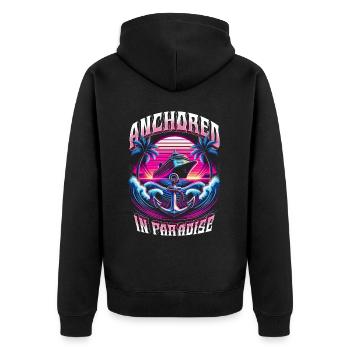 Kreuzfahrt Kreuzfahrer Anchored In Paradise - Unisex Premium Bio Zip Hoodie - Schwarz - Hinten - Nico (187cm)