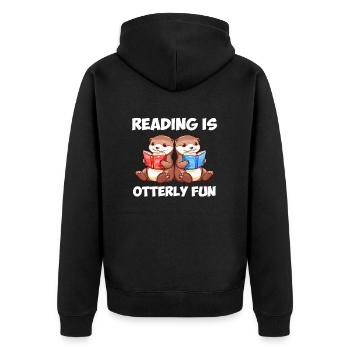 reading is otterly fun, Otter - Unisex Premium Bio Zip Hoodie - Schwarz - Hinten - Nico (187cm)