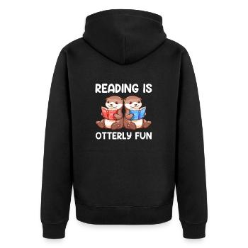 reading is otterly fun, Otter - Unisex Premium Bio Zip Hoodie - Schwarz - Hinten - Nico (187cm)