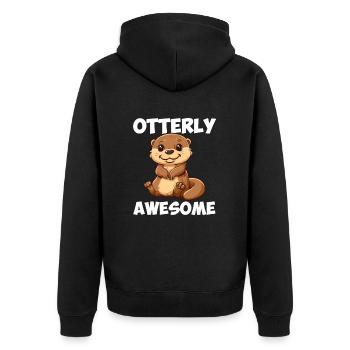 otterly awesome, Otter - Unisex Premium Bio Zip Hoodie - Schwarz - Hinten - Nico (187cm)