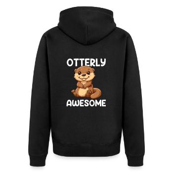 otterly awesome, Otter - Unisex Premium Bio Zip Hoodie - Schwarz - Hinten - Nico (187cm)