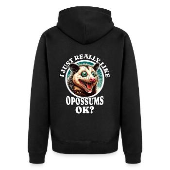 Ich Liebe Opossum Spruch - Unisex Premium Bio Zip Hoodie - Schwarz - Hinten - Nico (187cm)