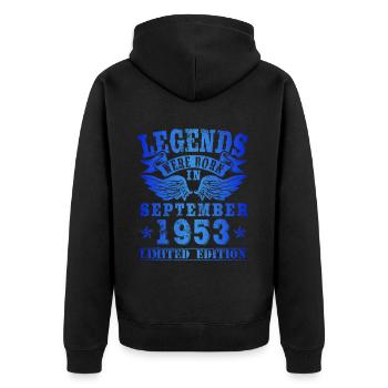 Legends were born in September 1953 Birthday - Unisex Premium Organic Zip Hoodie - black - Back - Nico (187cm)