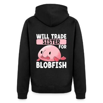 Süßer Blobfisch Hässlicher Fisch - Unisex Premium Bio Zip Hoodie - Schwarz - Hinten - Nico (187cm)