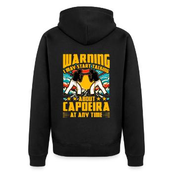 Warnung: Ich könnte anfangen, über Capoeira zu reden - Unisex Premium Bio Zip Hoodie - Schwarz - Hinten - Nico (187cm)