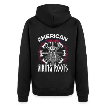 Proud American Viking Nordic Roots - Unisex Premium Organic Zip Hoodie - black - Back - Nico (187cm)