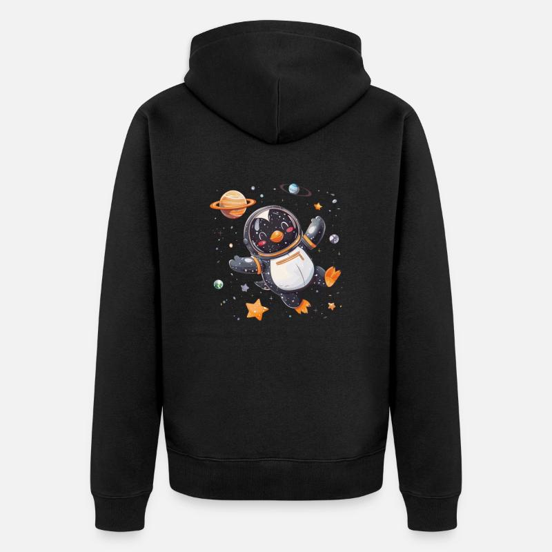 Pingouin Astronaute Kawaii Pingouin Mignon - Veste à capuche bio Premium Unisexe - noir