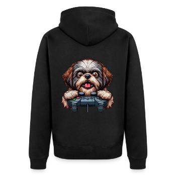 Dog gamers, Dog game freak shih tzu - Unisex Premium Organic Zip Hoodie - black - Back - Nico (187cm)