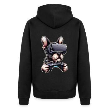 Hunde, Französische Bulldogge Videospiel VR-Brille - Unisex Premium Bio Zip Hoodie - Schwarz - Hinten - Nico (187cm)