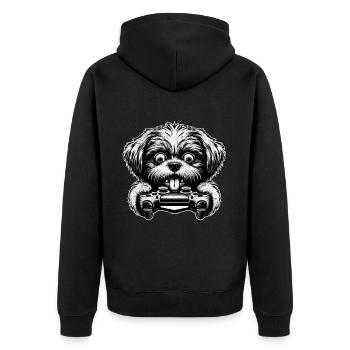 Crazy Shih Tsu dog gamefreak gamers - Unisex Premium Organic Zip Hoodie - black - Back - Nico (187cm)