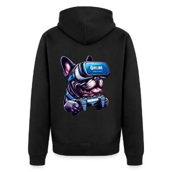 Dog Lover,French Bulldog VR Gamer - Unisex Premium Organic Zip Hoodie - black - Back - Nico (187cm)