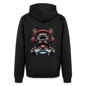 French Bulldog Gamer with game controller - Unisex Premium Organic Zip Hoodie - black - Back - Nico (187cm)
