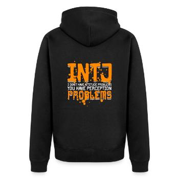 INTJ Percetprion Problems - Unisex Premium Bio Zip Hoodie - Schwarz - Hinten - Nico (187cm)