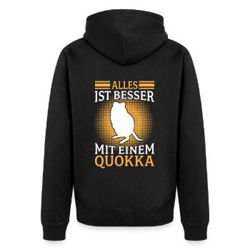 Quokka Beuteltier Alles besser mit Quokka - Unisex Premium Bio Zip Hoodie - Schwarz - Hinten - Nico (187cm)