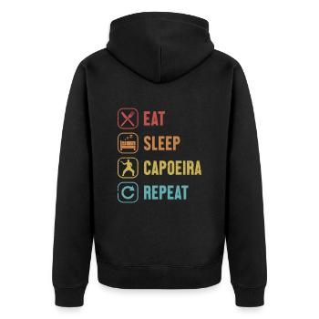 Essen Schlaf Capoeira Wiederholen Capoeirista Ginga Tanz - Unisex Premium Bio Zip Hoodie - Schwarz - Hinten - Nico (187cm)