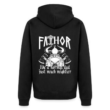 Wikinger Papa Vathor Mächtiger Nordischer Vater - Unisex Premium Bio Zip Hoodie - Schwarz - Hinten - Nico (187cm)