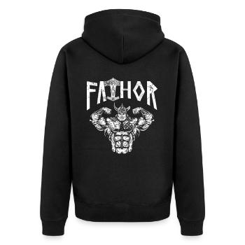 Wikinger Papa Vathor Muskulöser Nordischer Vater - Unisex Premium Bio Zip Hoodie - Schwarz - Hinten - Nico (187cm)