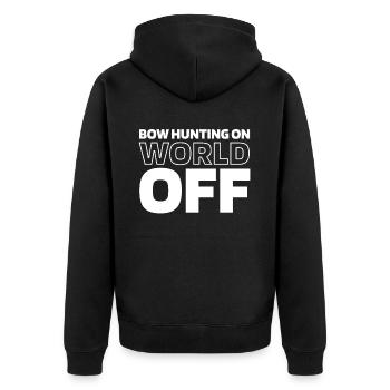Bogenjagd Bogenjäger Bow Hunting On World Off - Unisex Premium Bio Zip Hoodie - Schwarz - Hinten - Nico (187cm)