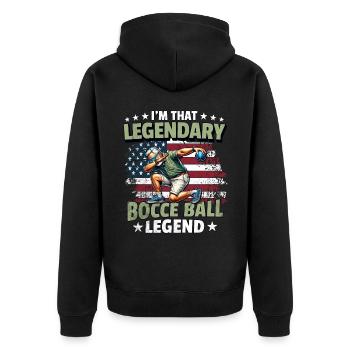 Bocce Ball Legende - Unisex Premium Bio Zip Hoodie - Schwarz - Hinten - Nico (187cm)
