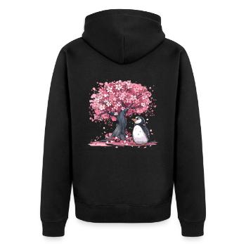 Penguin Japanese Sakura Tree Kawaii - Unisex Premium Organic Zip Hoodie - black - Back - Nico (187cm)