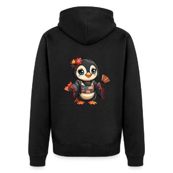 Penguin Geisha Japanese Kawaii Penguin Cute - Unisex Premium Organic Zip Hoodie - black - Back - Nico (187cm)