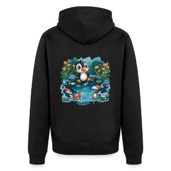 Pinguin Koi Fisch Japanisch Kawaii Pinguin Niedlic - Unisex Premium Bio Zip Hoodie - Schwarz - Hinten - Nico (187cm)