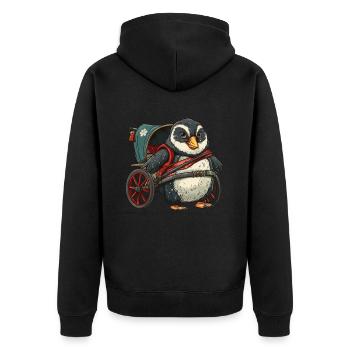 Pingouin, Pousse-pousse, Japonais, Kawaii, Pingouin, Mignon - Veste à capuche bio Premium Unisexe - noir - Dos - Nico (187cm)