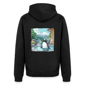 Penguin Onsen Japanese Kawaii Penguin Cute - Unisex Premium Organic Zip Hoodie - black - Back - Nico (187cm)