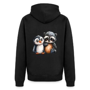 Pinguin Tanuki Japanisch Kawaii Pinguin Niedlich - Unisex Premium Bio Zip Hoodie - Schwarz - Hinten - Nico (187cm)