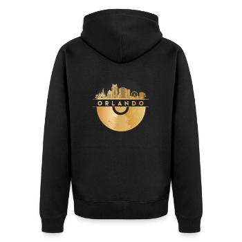 Vinyl-Schallplatte Disco-Musik Skyline-Orlando - Unisex Premium Bio Zip Hoodie - Schwarz - Hinten - Nico (187cm)