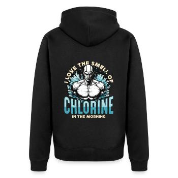 Swimmer I Love The Smell Of Chlorine Water Sports - Unisex Premium Bio Zip Hoodie - Schwarz - Hinten - Nico (187cm)
