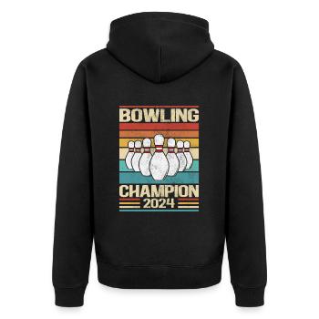 Design Für Strike Bowling Champion 2024 - Retro - Unisex Premium Bio Zip Hoodie - Schwarz - Hinten - Nico (187cm)