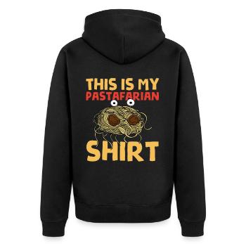 Fliegendes Spaghettimonster FSM - Unisex Premium Bio Zip Hoodie - Schwarz - Hinten - Nico (187cm)