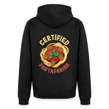 Fliegendes Spaghettimonster FSM - Unisex Premium Bio Zip Hoodie - Schwarz - Hinten - Nico (187cm)