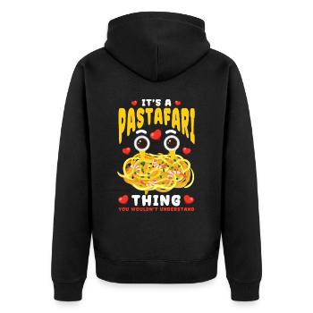 Fliegendes Spaghettimonster FSM - Unisex Premium Bio Zip Hoodie - Schwarz - Hinten - Nico (187cm)