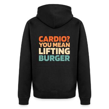 Burger Hamburger Funny Cardio Quote - Unisex Premium Bio Zip Hoodie - Schwarz - Hinten - Nico (187cm)
