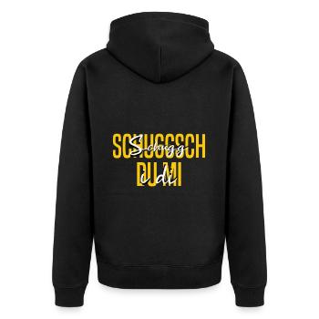 Schuggsch du mi schwäbischer Spruch - Unisex Premium Bio Zip Hoodie - Schwarz - Hinten - Nico (187cm)